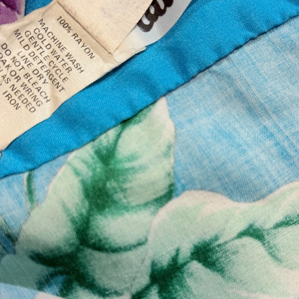 Hilo Hattie Mens VTG 80 Tropical Floral Rayon Hawaiian Aloha Shirt,Blue Pink,L - Picture 9 of 11